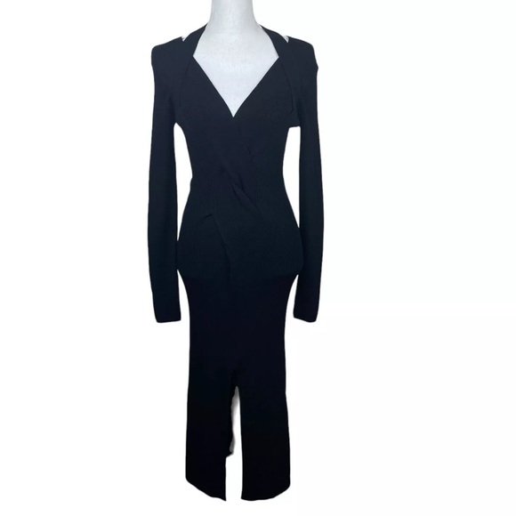 Adrienne Landau Dress Maxi XS Twisted Ribbed Knit Long Sleeve Black - Picture 1 of 13